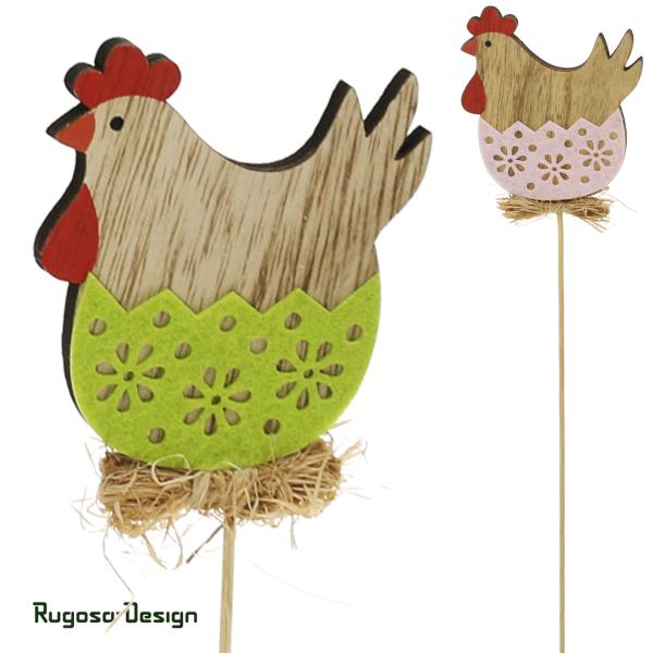 Holz-Hühnerstecker, farbl. sort., 2fach